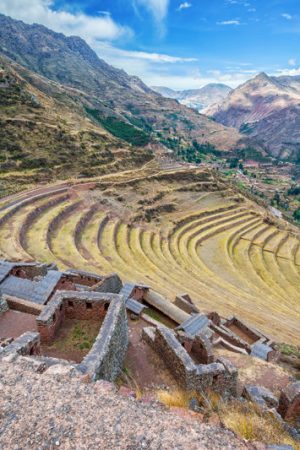 Ruins and terraces at Pisac in the Sacred Valley near Cusco, Peru